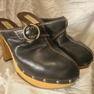 Vintage Black Clogs with Tan Soles